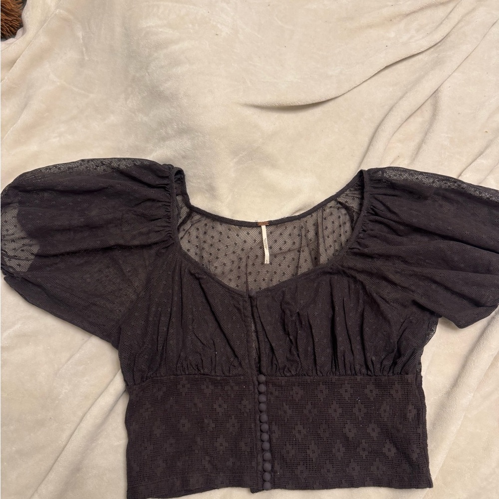 Free People Lace Sleeve Top